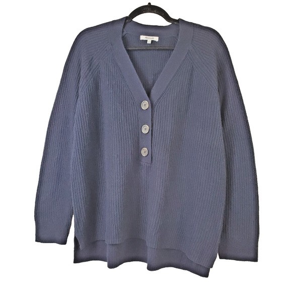 Madewell Womens L Ribbed Knit Merino Wool Blend Lyle Henley Sweater Navy Blue - Picture 9 of 9